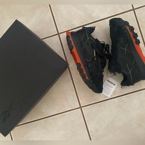 Reebok Women Cardi B Classic Leather Black Fiery Orange Shoe Size 8.5